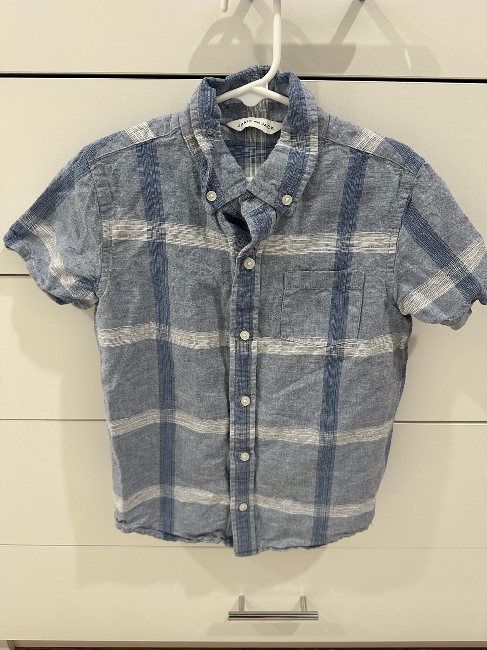 Janie and Jack Boys Blue and White Plaid Button-Down Shirt Size 7
